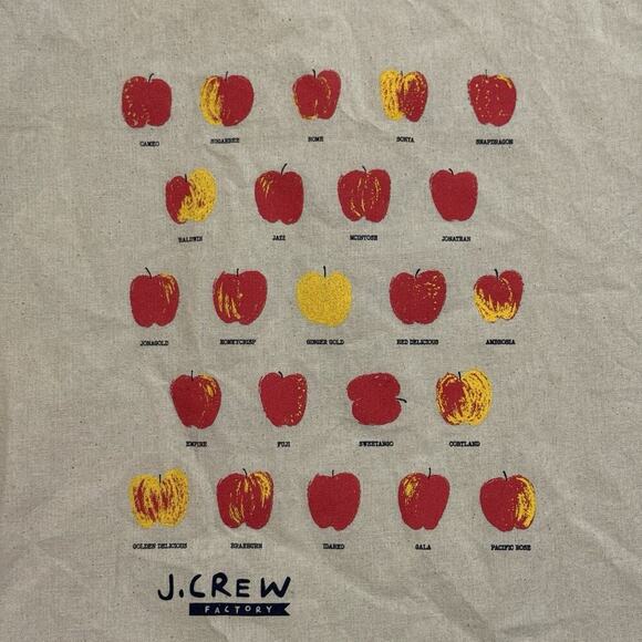 J Crew Factory Apples Natural Beige Cotton Canvas Tote Shopping Bag 16” Preppy - Picture 9 of 9